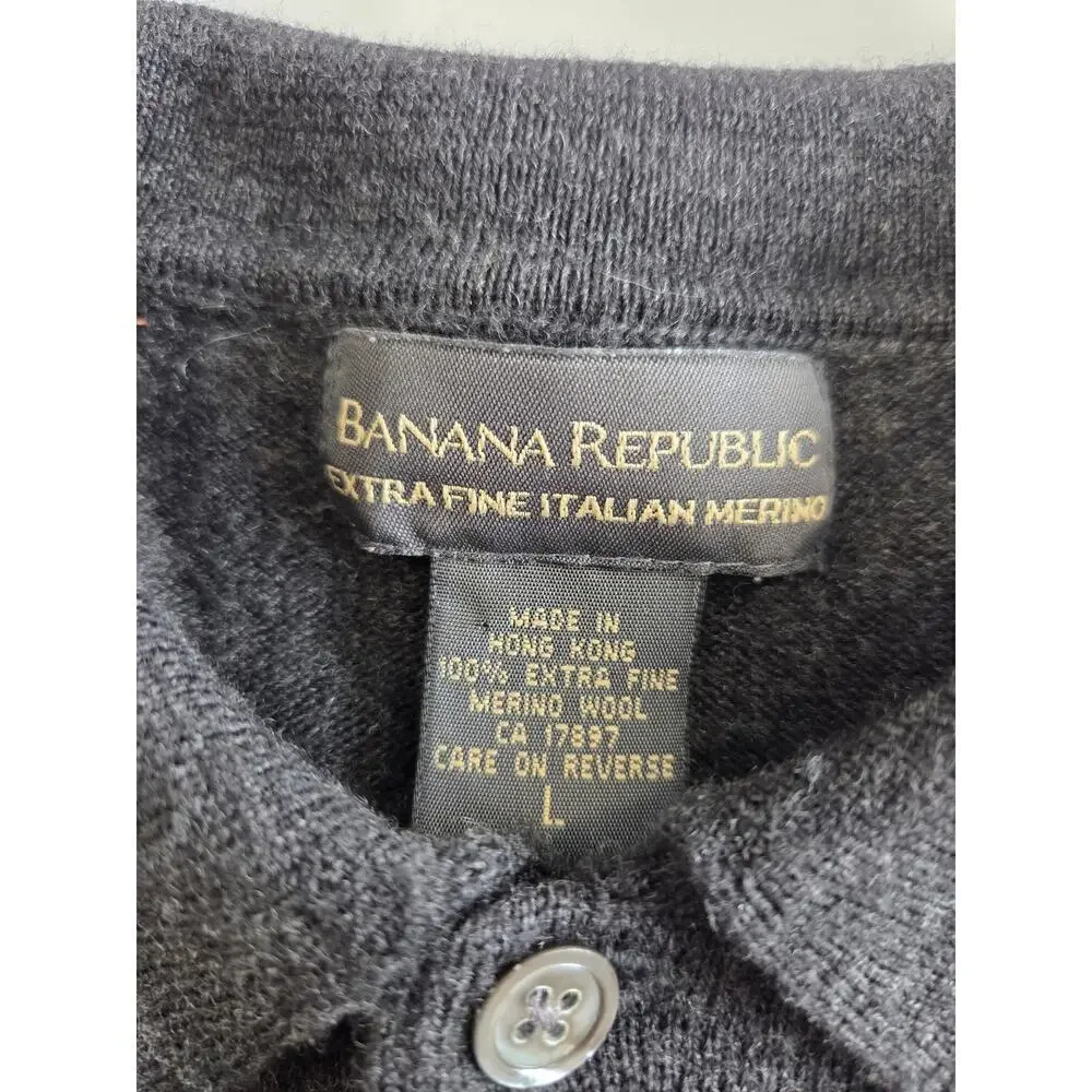 Banana Republic Gray 100% Ultra Fine Merino Wool Sweater L Cozy Winter Polo